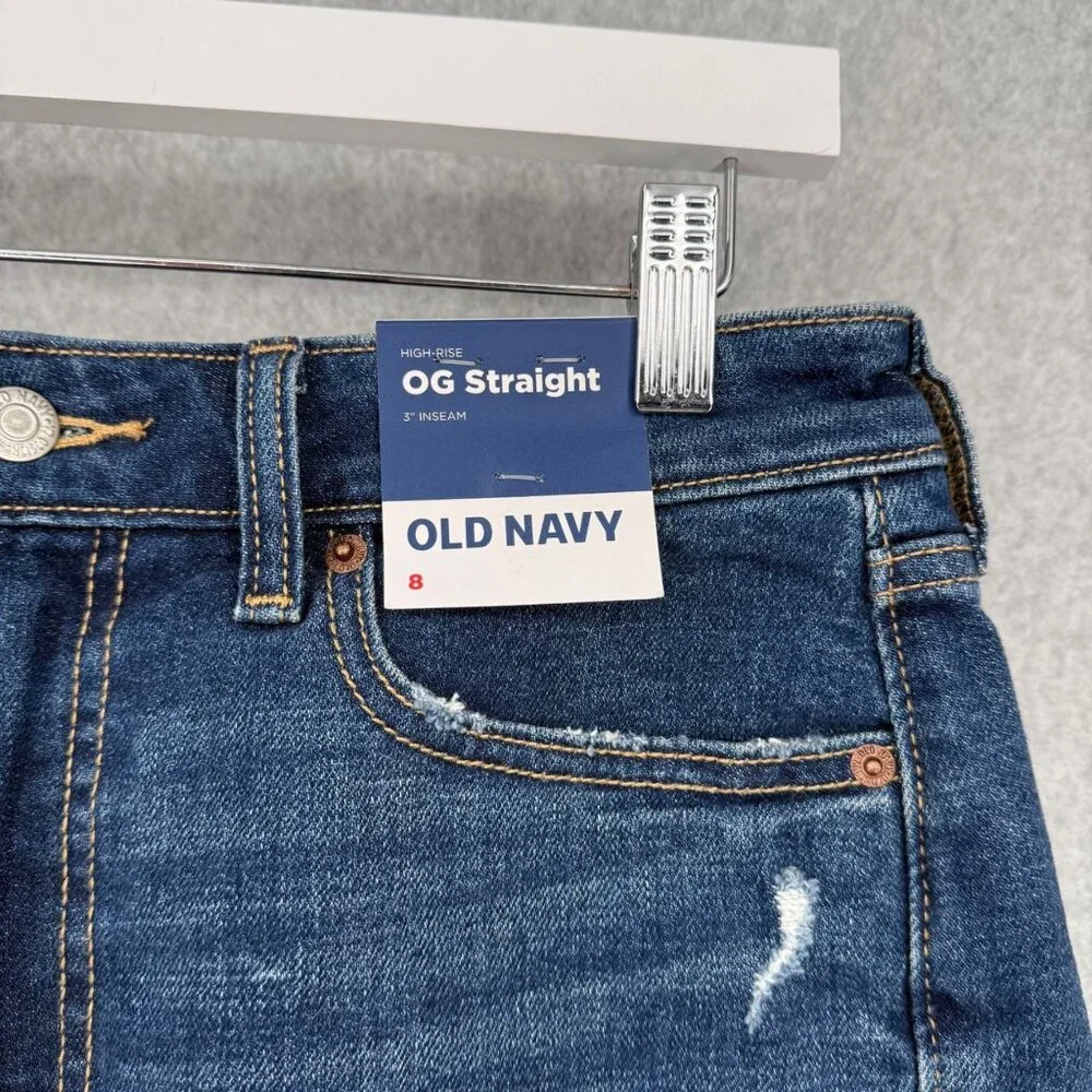 Old Navy Womens OG Straight High Rise Denim Cut Off Shorts Size 8 Blue NEW - Picture 3 of 11
